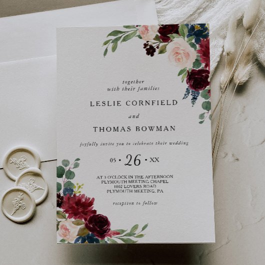 Herfst Rustic Dazzling Burgundy Wedding Kaart