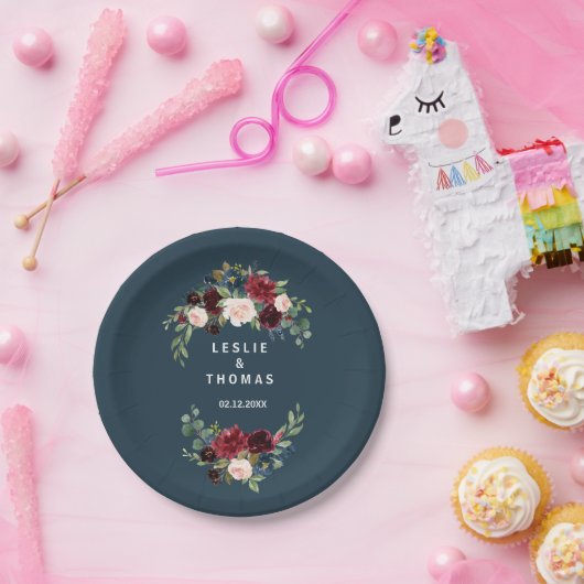 Herfst Rustic Dazzling Burgundy Wedding Papieren Bordje (Feest)