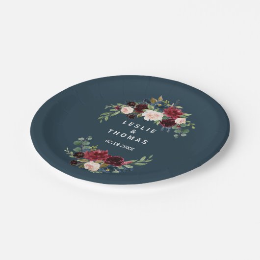 Herfst Rustic Dazzling Burgundy Wedding Papieren Bordje (Gekanteld)