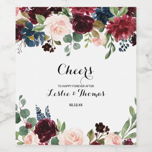 Herfst Rustic Dazzling Burgundy Wedding Wijn Etiket (Enkel label)