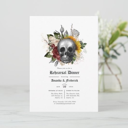 Herfst Rustic Floral Gothic Rehearsal Dinner Kaart (Staand voorkant)
