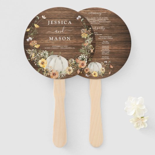 Herfst Rustic Floral Harvest Pumpkin Wedding Progr Handwaaier (Voorkant en achterkant)