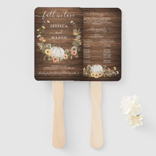 Herfst Rustic Floral Harvest Pumpkin Wedding Progr Handwaaier (Voorkant en achterkant)