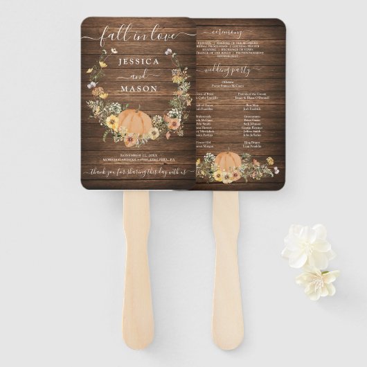 Herfst Rustic Floral Harvest Pumpkin Wedding Progr Handwaaier (Voorkant en achterkant)
