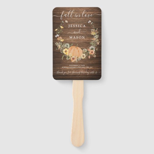 Herfst Rustic Floral Harvest Pumpkin Wedding Progr Handwaaier (Voorkant)