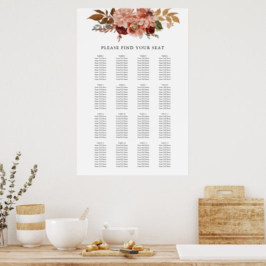 Herfst Rustic Floral Wedding Seating Chart Poster (Keuken)