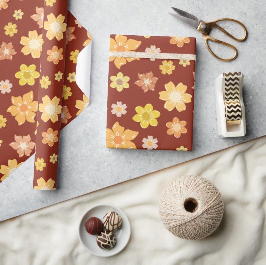 Herfst Rustic Flowers Elegante Naadloze Thanksgivi Cadeaupapier (Crafts)