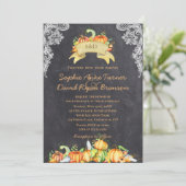 Herfst Rustic Lace Pumpkins Chalkboard Wedding Kaart (Staand voorkant)