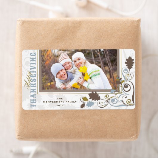 Herfst Rustic Leaves Happy Thanksgiving Foto Etiket (Insitu)