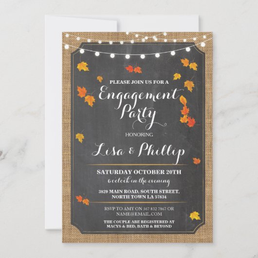 Herfst Rustic Lichten Shower van Engagement Party Kaart (Voorkant)