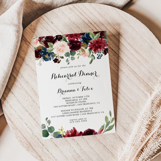 Herfst Rustic Modern Calligraphy Rehearsal Dinner Kaart