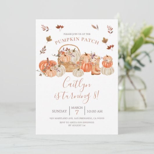 Herfst Rustic Pumpkin patch 8th Birthday Party Kaart (Staand voorkant)