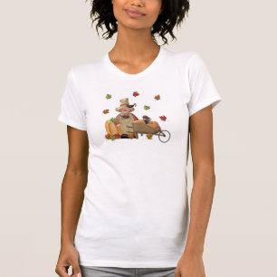 Herfst Rustic Scene Scarecrow, pompoenen, Wheelbar T-shirt