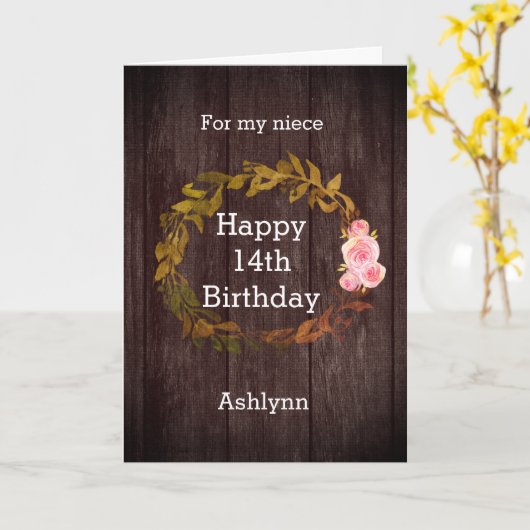 Herfst Rustiek 14e verjaardag nichtje Kaart (Gele Bloem)
