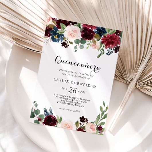 Herfst Rustiek Bourgondië Quinceañera Verjaardagsf Kaart