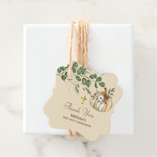 Herfst Rustiek Bruin Groen Eerste Heilige Communie Bedankjes Labels (In situ)