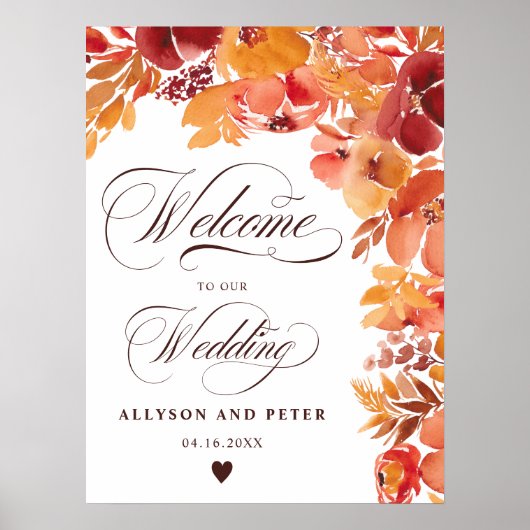Herfst rustiek geschilderd bloemenboho bruiloft we poster (Voorkant)
