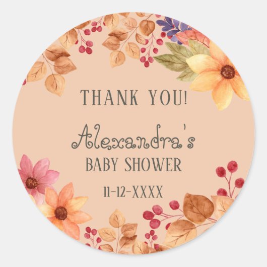Herfst Rustiek Herfst Baby shower Dank u Ronde Sticker (Voorkant)