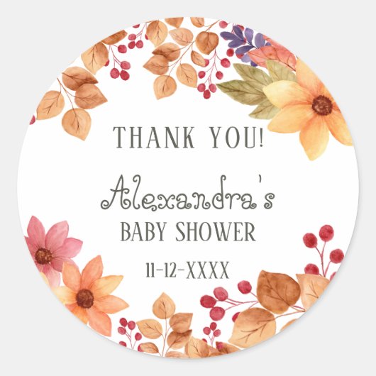 Herfst Rustiek Herfst Baby shower Dank u Ronde Sticker (Voorkant)