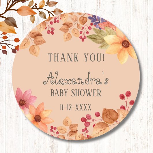 Herfst Rustiek Herfst Baby shower Dank u Ronde Sticker