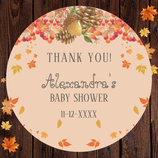 Herfst Rustiek Herfst Baby shower Dank u Ronde Sticker