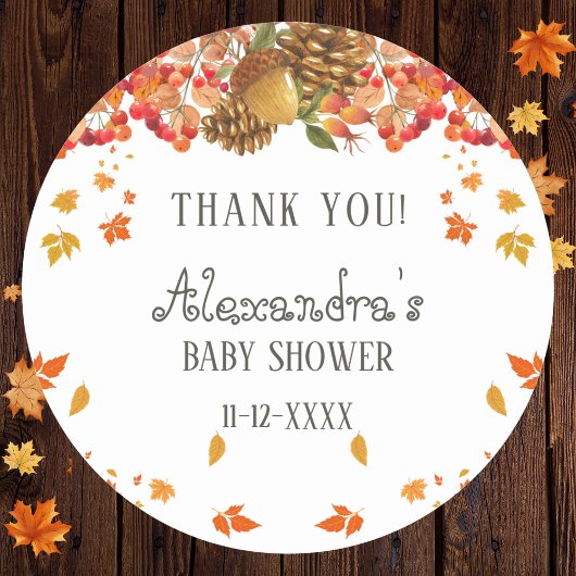 Herfst Rustiek Herfst Baby shower Dank u Ronde Sticker