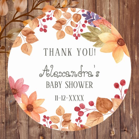 Herfst Rustiek Herfst Baby shower Dank u Ronde Sticker