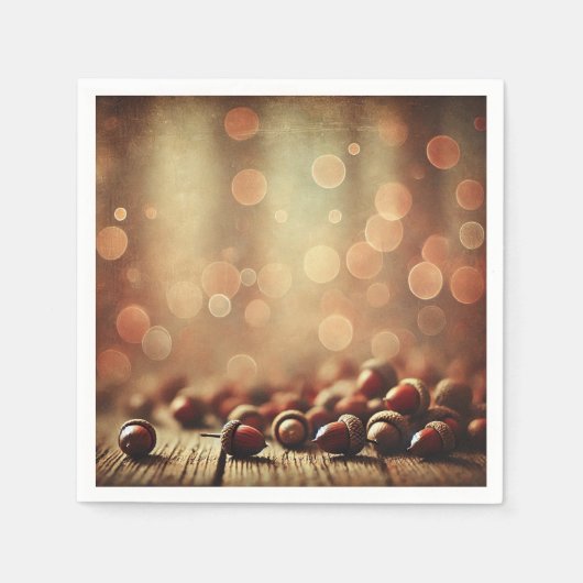 Herfst Rustiek Hout & eikels Bokeh Effect Decoupag Servet (Voorkant)