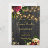 Herfst rustiek hout en string lichten floral bruil magnetische uitnodiging (Voorkant)