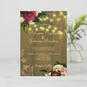 Herfst rustiek hout en twinkle lights bloemenbruil kaart (Staand voorkant)