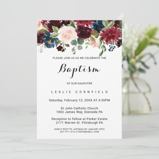 Herfst Rustiek oogverblindend Bourgondisch Doopsel Kaart (Staand voorkant)