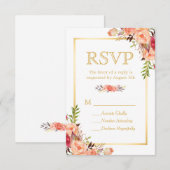 Herfst Rustiek Oranje Bloemen Chic Goud RSVP Kaartje (Voorkant / Achterkant)