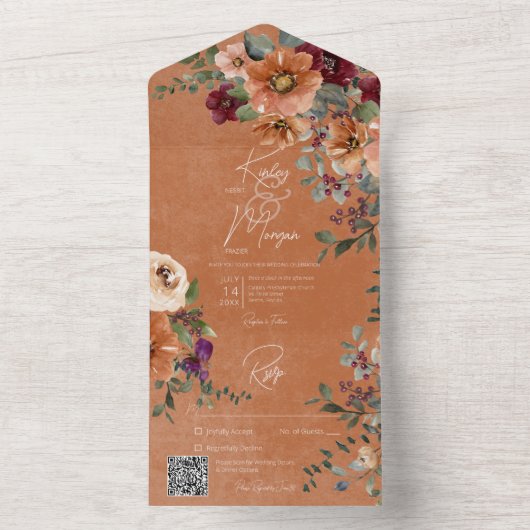 Herfst Rustiek Rust & Wijn Bloemenroest QR Code All In One Uitnodiging (Binnen)
