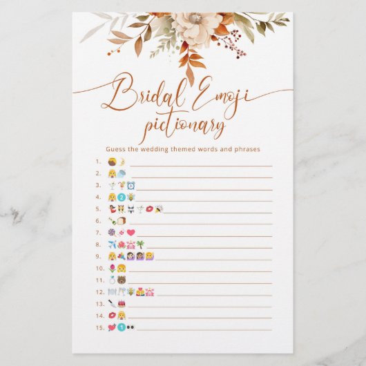 Herfst rustiek vrijgezellenfeest emoji pictionary  (Voorkant)