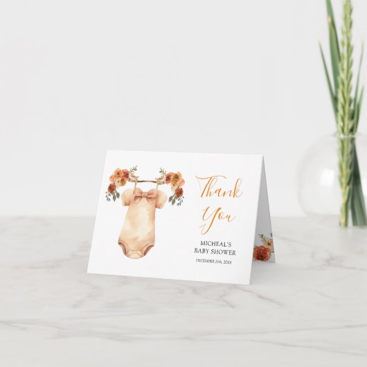 Herfst Rustieke Bloemen Babykleding Baby shower Ge Bedankkaart (Voorkant)