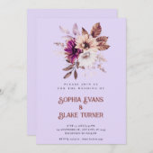 Herfst Rustieke Bloemen Botanische Paarse Bruiloft Kaart (Voorkant / Achterkant)