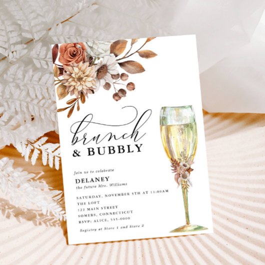 Herfst rustieke bloemen, brunch & bubbeldouche kaart