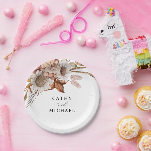 Herfst rustieke bloemen, herfst bruiloft dessert papieren bordje (Feest)