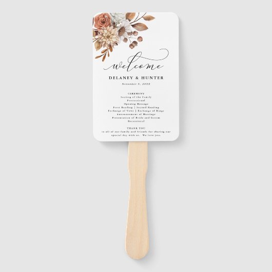 Herfst rustieke bloemen, herfst bruiloft programma handwaaier (Voorkant)