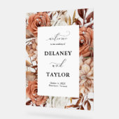 Herfst rustieke bloemen ingelijst bruiloft welkom acryl bord (Hoek)