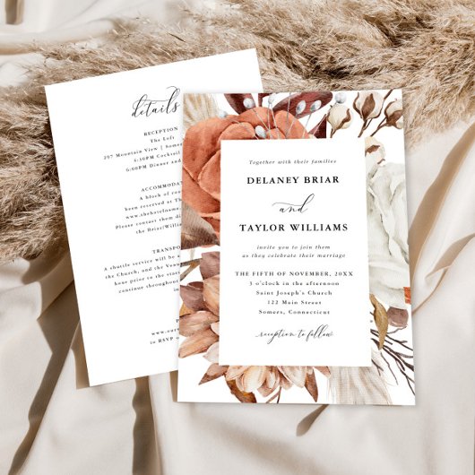 Herfst rustieke bloemen, ingelijst een stuk bruilo kaart