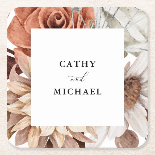 Herfst rustieke bloemen, ingelijst herfst bruiloft kartonnen onderzetters (Voorkant)