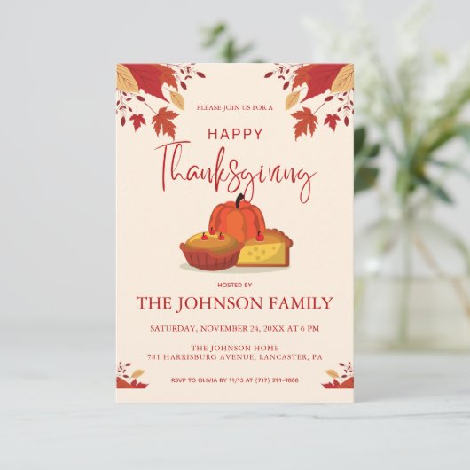 Herfst Rustieke Bloemen Pompoen Thanksgiving Diner Kaart (Staand voorkant)