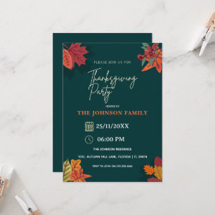Herfst Rustieke Bloemen Thanksgiving Dinner Party Kaart