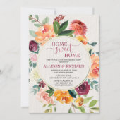 Herfst rustieke bloemenbordeaux housewarming party kaart (Voorkant)