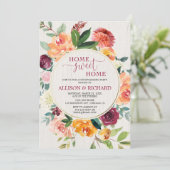 Herfst rustieke bloemenbordeaux housewarming party kaart (Staand voorkant)