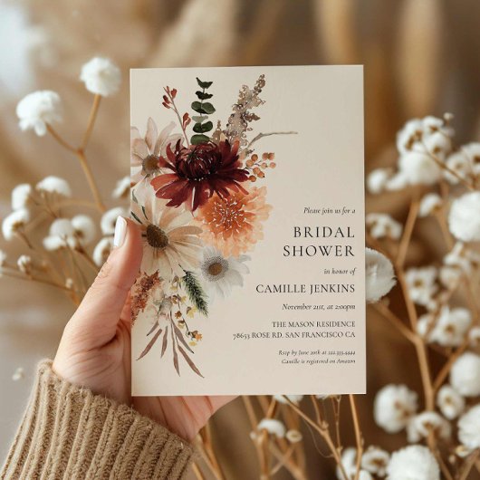 Herfst rustieke bloemenbruids doucheuitnodiging kaart