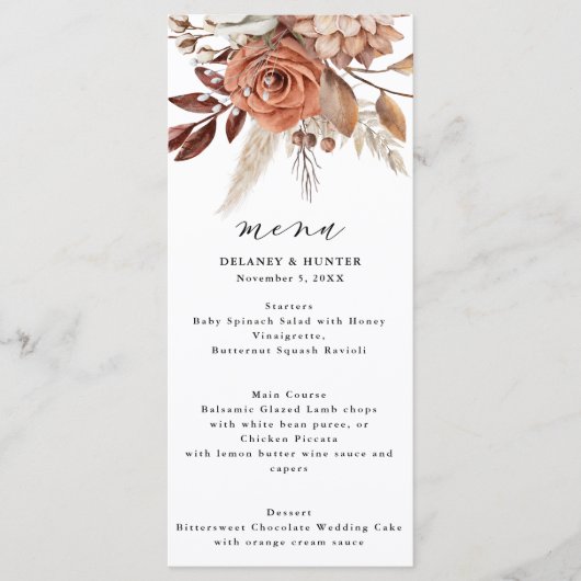 Herfst rustieke bloemenbruiloft lang menu (Voorkant)
