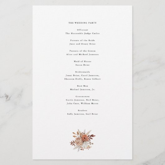 Herfst rustieke bloemenbruiloft papieren programma flyer (Achterkant)