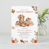 Herfst Rustieke Bloemlaarzen Pompoen Paar Douche Kaart (Staand voorkant)